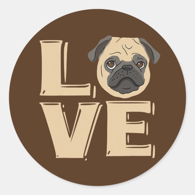 I Liebe Funny Mops Runder Aufkleber (Vorderseite)