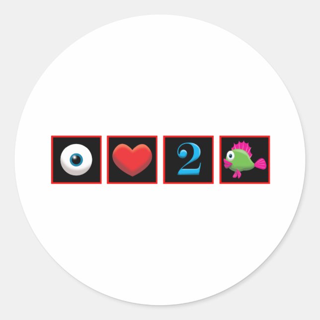 I LIEBE FÜR FISCHE RUNDER AUFKLEBER (Vorderseite)