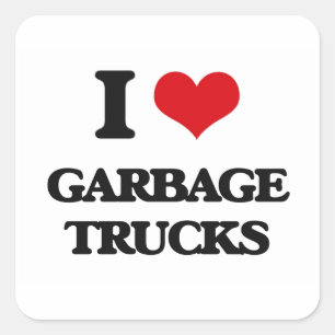 I Liebe Garbage Trucks Quadratischer Aufkleber