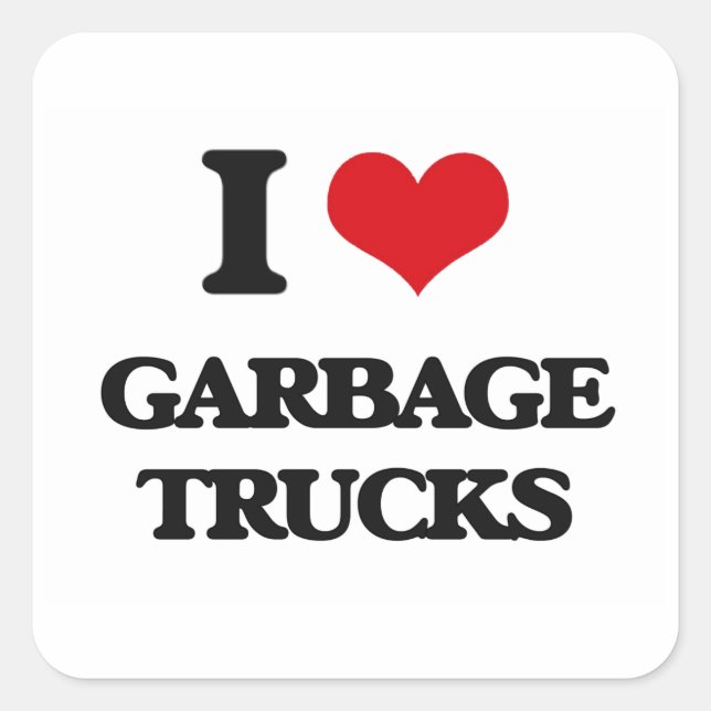I Liebe Garbage Trucks Quadratischer Aufkleber (Vorderseite)