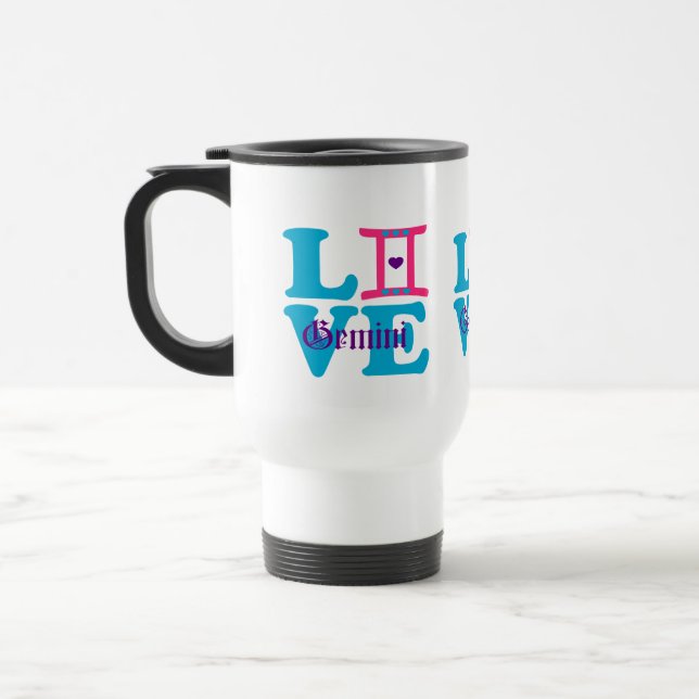 ♊😍 I Liebe Gemini-Zodiac-Zeichen Reisebecher (Links)