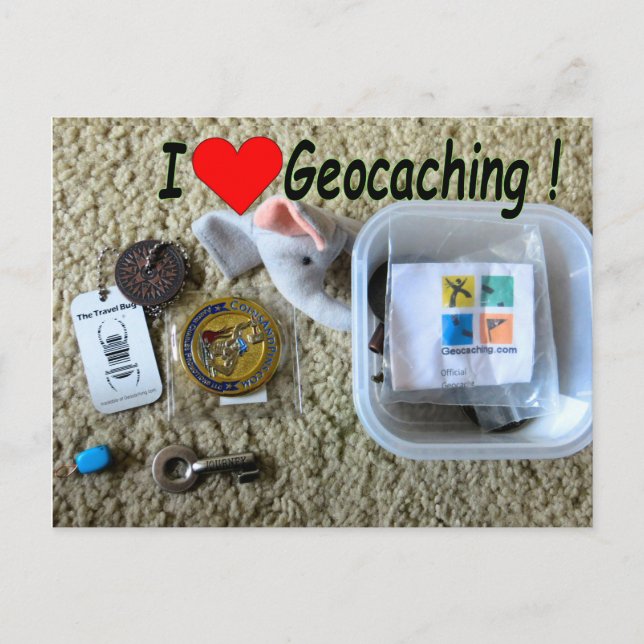 I Liebe Geocaching Postkarte: Cache öffnen Postkarte (Vorderseite)