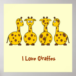 I Liebe Giraffen Niedlichen Cartoon Tiere Kinder F Poster