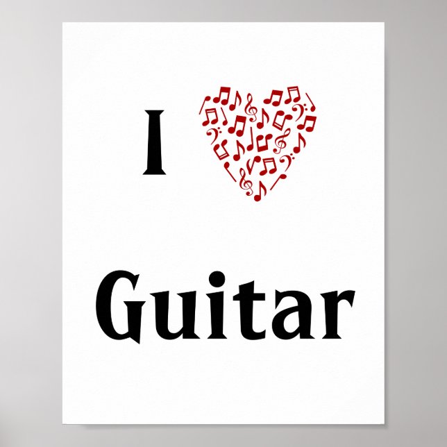 I Liebe Gitarre Rotes Herz Musiknoten Poster (Vorne)