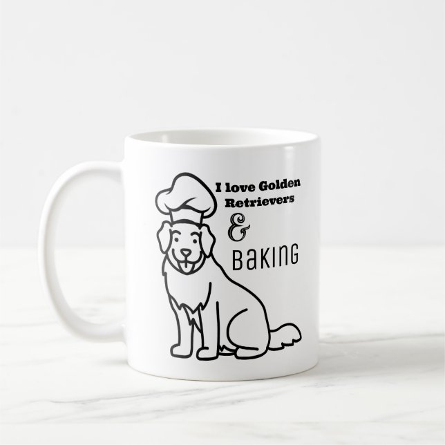 I Liebe Golden Retrievers and Baking Line Art Kaffeetasse (Links)