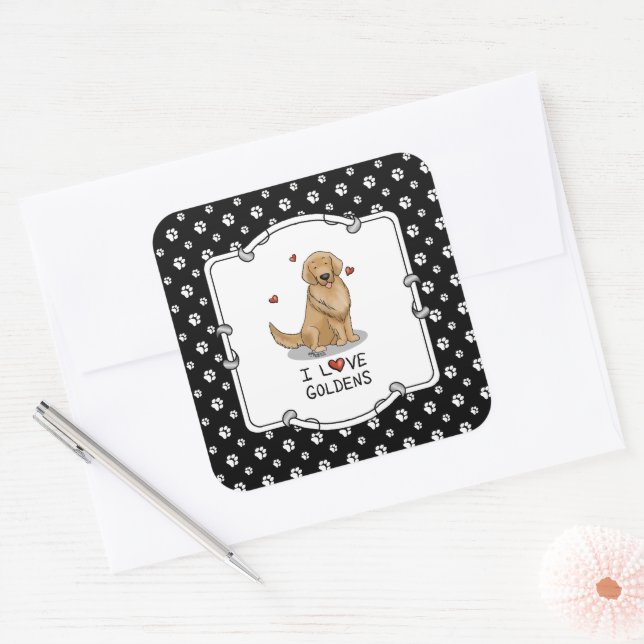 I Liebe Goldens - I Liebe Golden Retrievers Quadratischer Aufkleber (Umschlag)