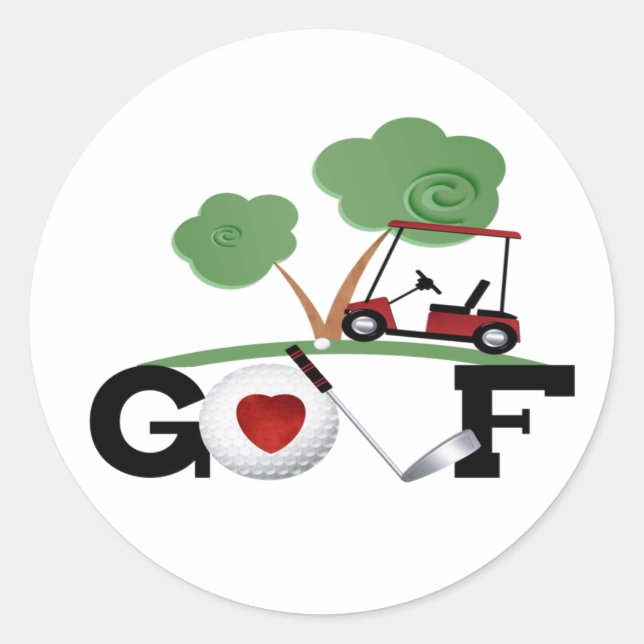 I Liebe Golf Runder Aufkleber (Vorderseite)