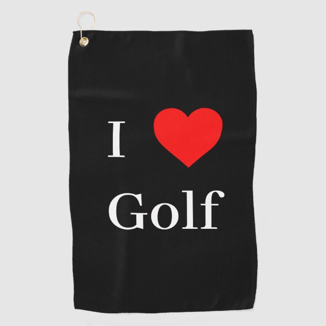 I Liebe Golf Typografie & Red Heart Black Golfhandtuch (Vorderseite)