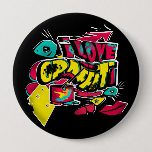 I Liebe Graffiti Lips Augen Eimer Farbe rot gelb Button