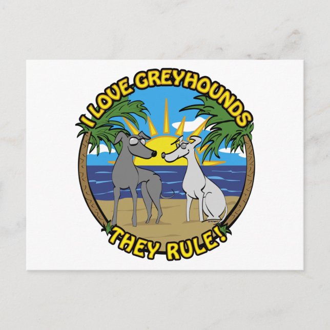 I LIEBE GREYHOUNDS SIE REGEL POSTKARTE (Vorderseite)