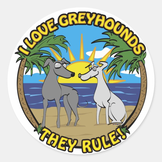 I LIEBE GREYHOUNDS SIE REGEL RUNDER AUFKLEBER (Vorderseite)