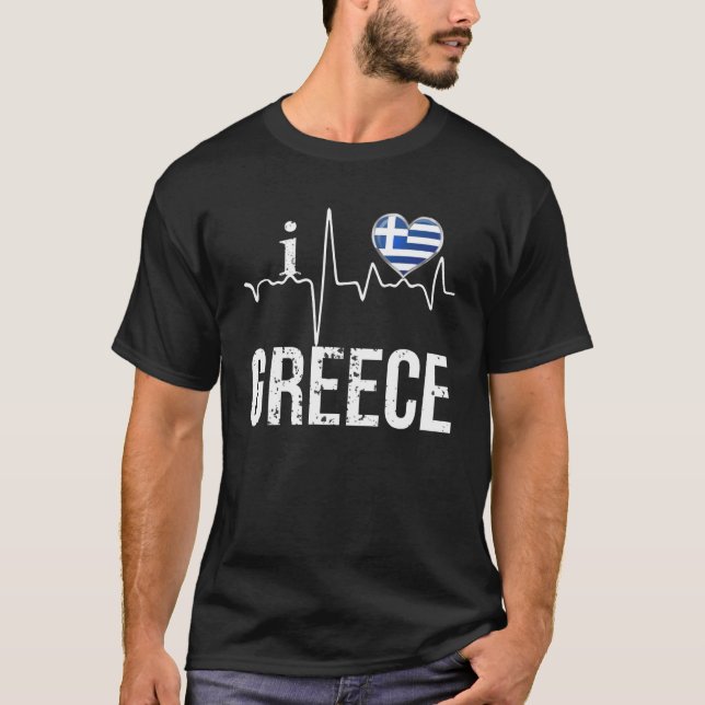 I Liebe Griechenland Herzschlag Flag für griechisc T-Shirt (Vorderseite)