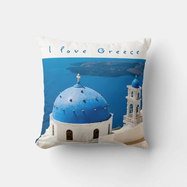 I Liebe Griechenland Kirche Santorini blaues Foto  Kissen (Vorderseite)