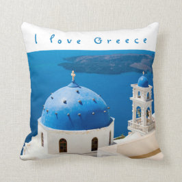 I Liebe Griechenland Kirche Santorini blaues Foto Kissen