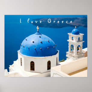 I Liebe Griechenland Kirche Santorini blaues Foto  Poster