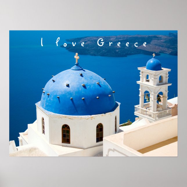 I Liebe Griechenland Kirche Santorini blaues Foto  Poster (Vorne)