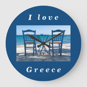 I Liebe Griechenland Taverna Foto blau-weiß Große Wanduhr