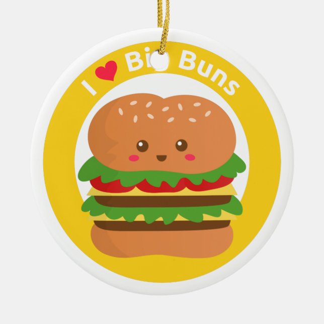 I Liebe-große Brötchen, Kawaii großer Burger Keramik Ornament (Vorne)