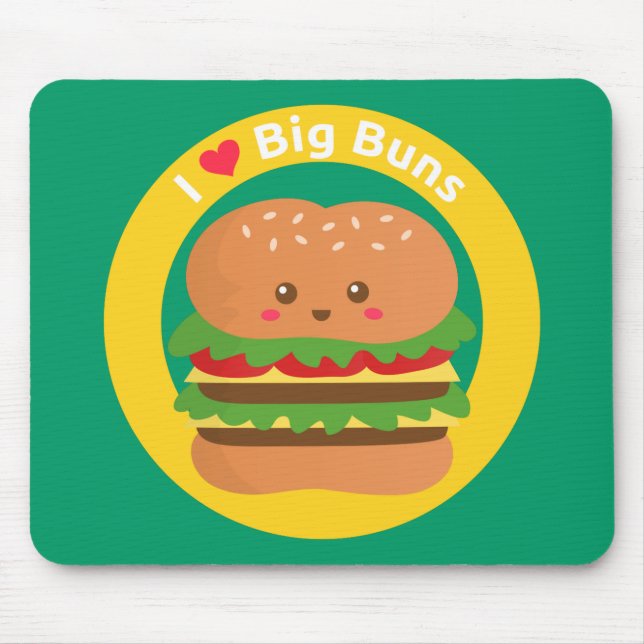 I Liebe-große Brötchen, Kawaii großer Burger Mousepad (Vorne)