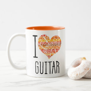 I Liebe Guitar Orange Mandala Herz Zweifarbige Tasse