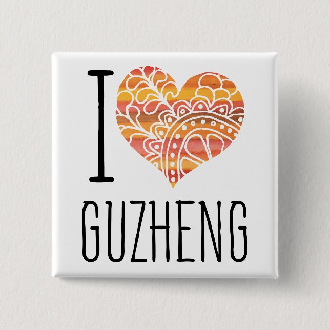 I Liebe Guzheng Orange Mandala Herza Button (Vorderseite)