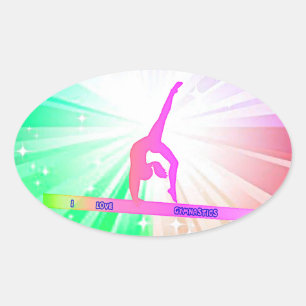 "I LIEBE GYMNASTICS GLOSSY OVAL STICKERS. OVALER AUFKLEBER