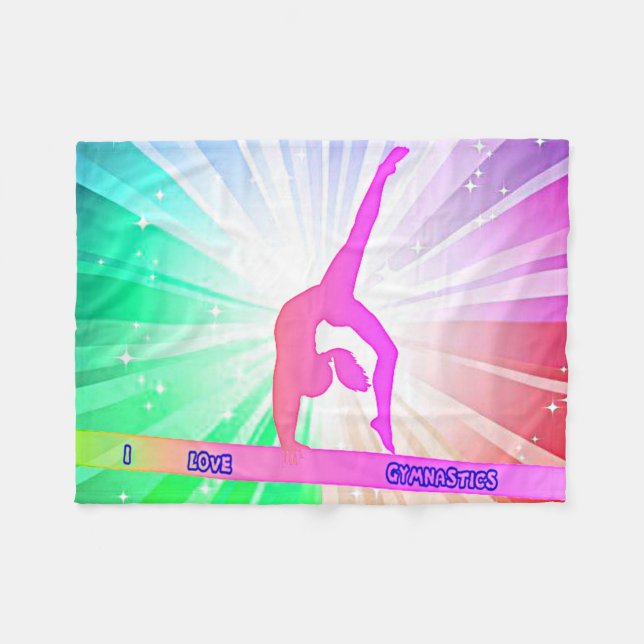 "I LIEBE GYMNASTICS" mit Gymnast auf Beam Fleecedecke (Vorderseite (Horizontal))