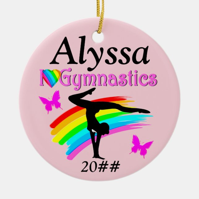 I LIEBE GYMNASTICS PINK PERSONALISIERTE ORNATION KERAMIK ORNAMENT (Vorne)