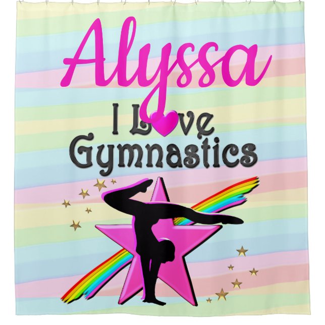 I LIEBE GYMNASTICS SUPER STAR DESIGN DUSCHVORHANG (Vorderseite)