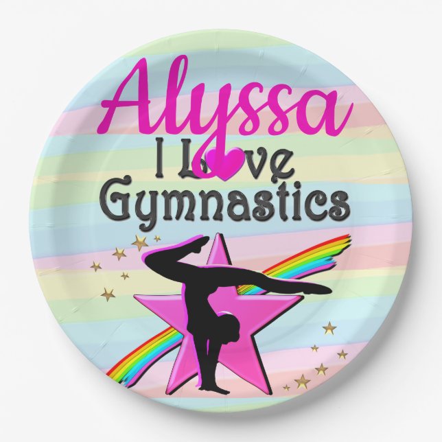 I LIEBE GYMNASTICS SUPER STAR DESIGN PAPPTELLER (Vorderseite)