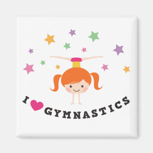 I Liebe Gymnastik Cartoon Girl Rot Haar Handstand Magnet
