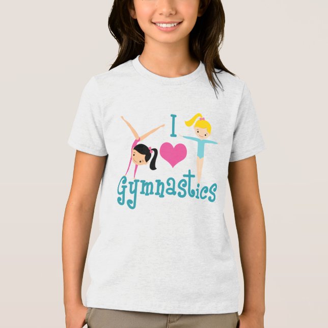 I Liebe Gymnastik Niedlich Gymnastik Girls Tri-Blend Shirt (Vorderseite)