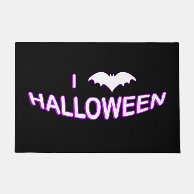 I Liebe Halloween (Bat) Lila Weiß Fußmatte (Vorderseite)