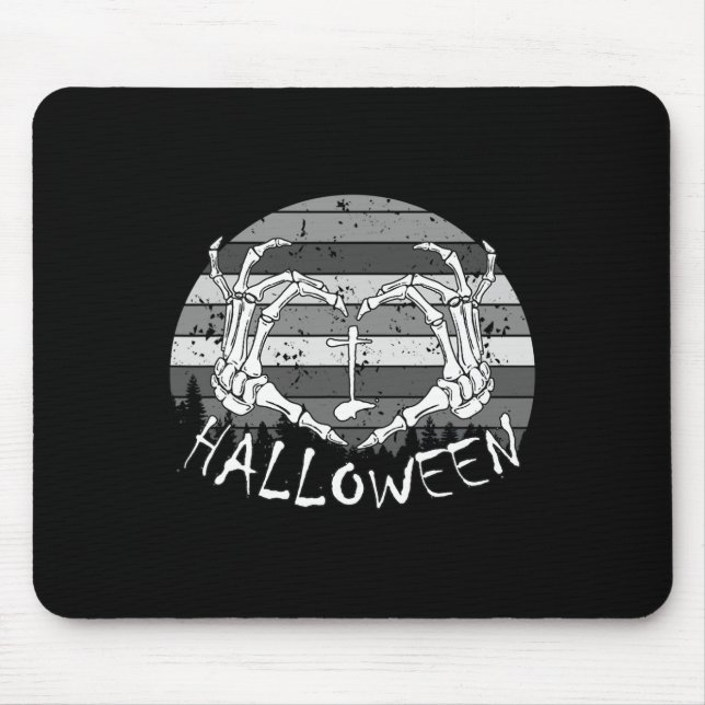 I Liebe Halloween Funny Bone Hands Skull Herz Retr Mousepad (Vorne)