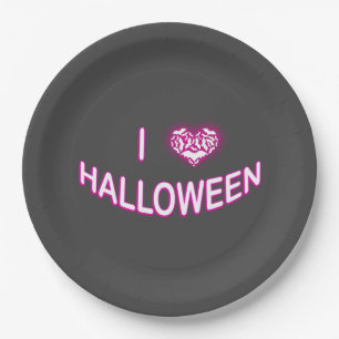 I Liebe Halloween (Herzstück der Liebe Batty) Lila Pappteller