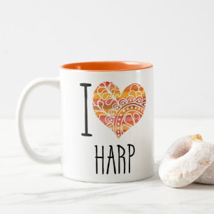 I Liebe Harp Orange Mandala Herz Zweifarbige Tasse