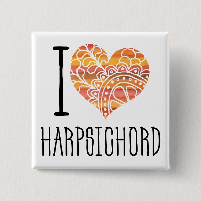I Liebe Harpsichord Orange Mandala Heart Button (Vorderseite)