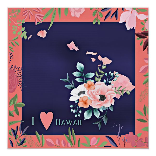 I Liebe Hawaii, Aquarellblumen-Illustration, Poster (Vorderseite)