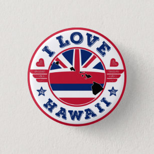 I Liebe Hawaii Staat Karte und Flagge Button