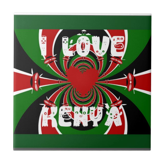 I Liebe Heart Kenya: Dynamische Flaggenkunst Fliese (Vorderseite)