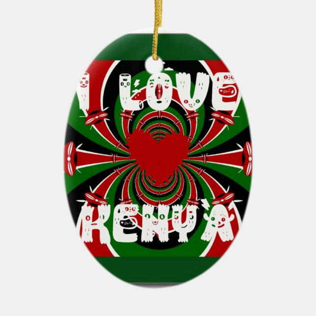 I Liebe Heart Kenya: Dynamische Flaggenkunst Keramikornament (Vorne)