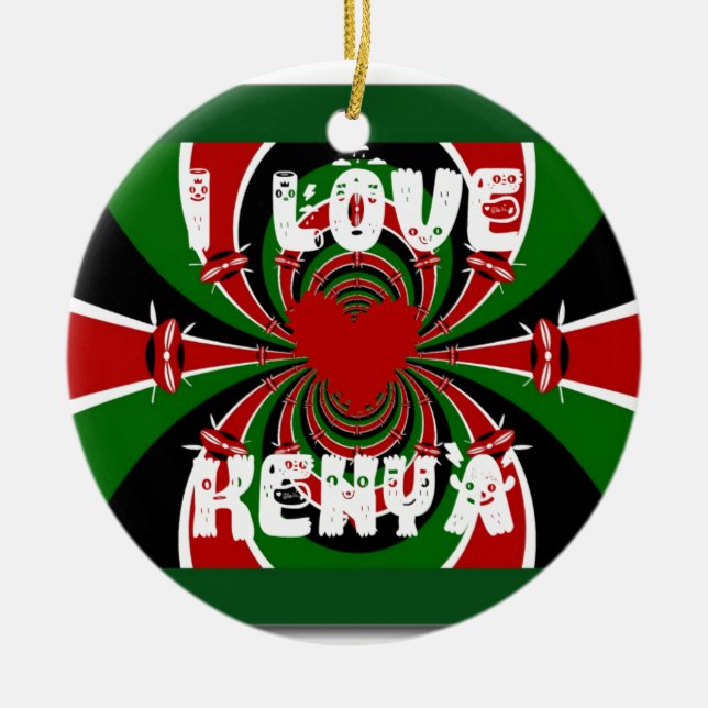 I Liebe Heart Kenya: Dynamische Flaggenkunst Keramikornament (Vorne)