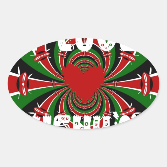 I Liebe Heart Kenya: Dynamische Flaggenkunst Ovaler Aufkleber (Vorderseite)