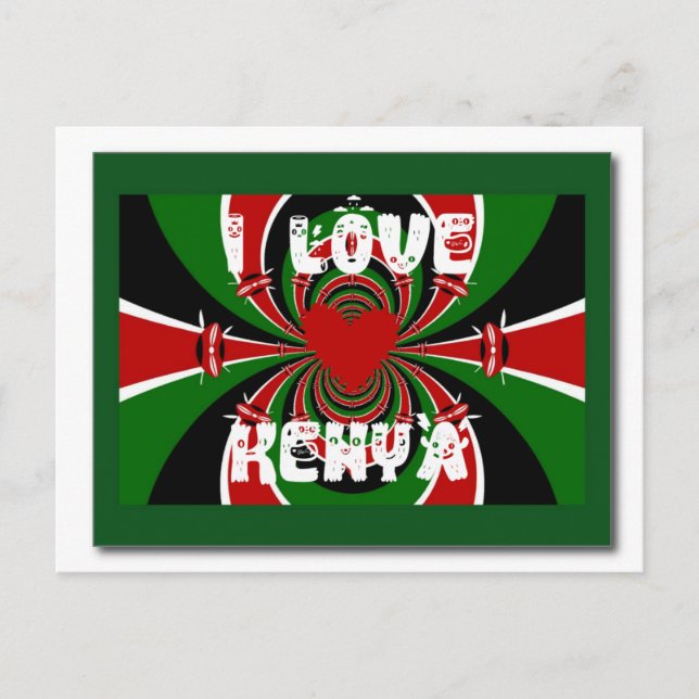 I Liebe Heart Kenya: Dynamische Flaggenkunst Postkarte (Vorderseite)