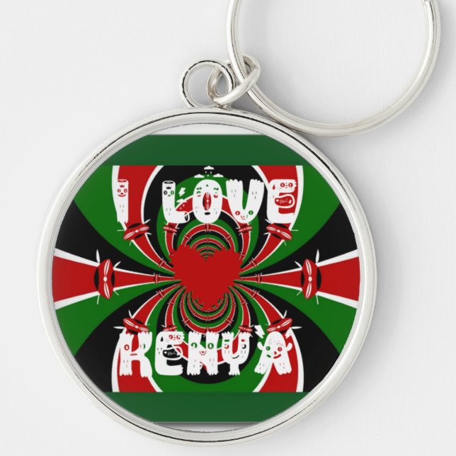 I Liebe Heart Kenya: Dynamische Flaggenkunst Schlüsselanhänger (Vorne)