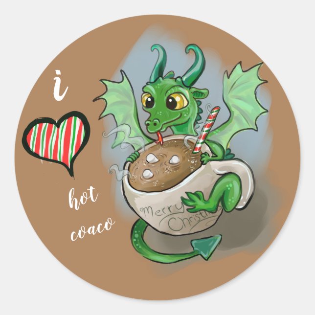 I LIEBE heiße Coaco Baby Dragon Weihnachtszeit Tas Runder Aufkleber (Vorderseite)