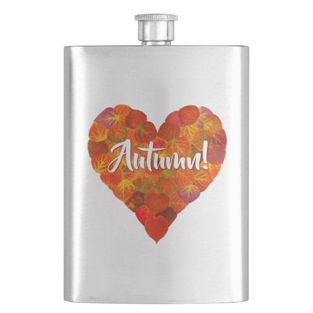 I Liebe Herbst, Bold - Red Aspen Leaf Herz 1 Flachmann (Vorderseite)