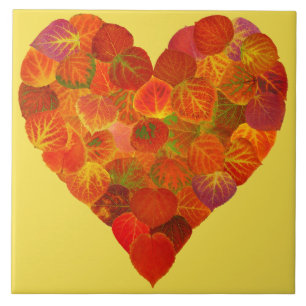 I Liebe Herbst, subtil - Roter Aspen Leaf Herz 1 Fliese