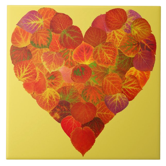 I Liebe Herbst, subtil - Roter Aspen Leaf Herz 1 Fliese (Vorderseite)