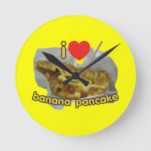 I Liebe (Herz) Banana Pancake ... Thai Street Food Runde Wanduhr
